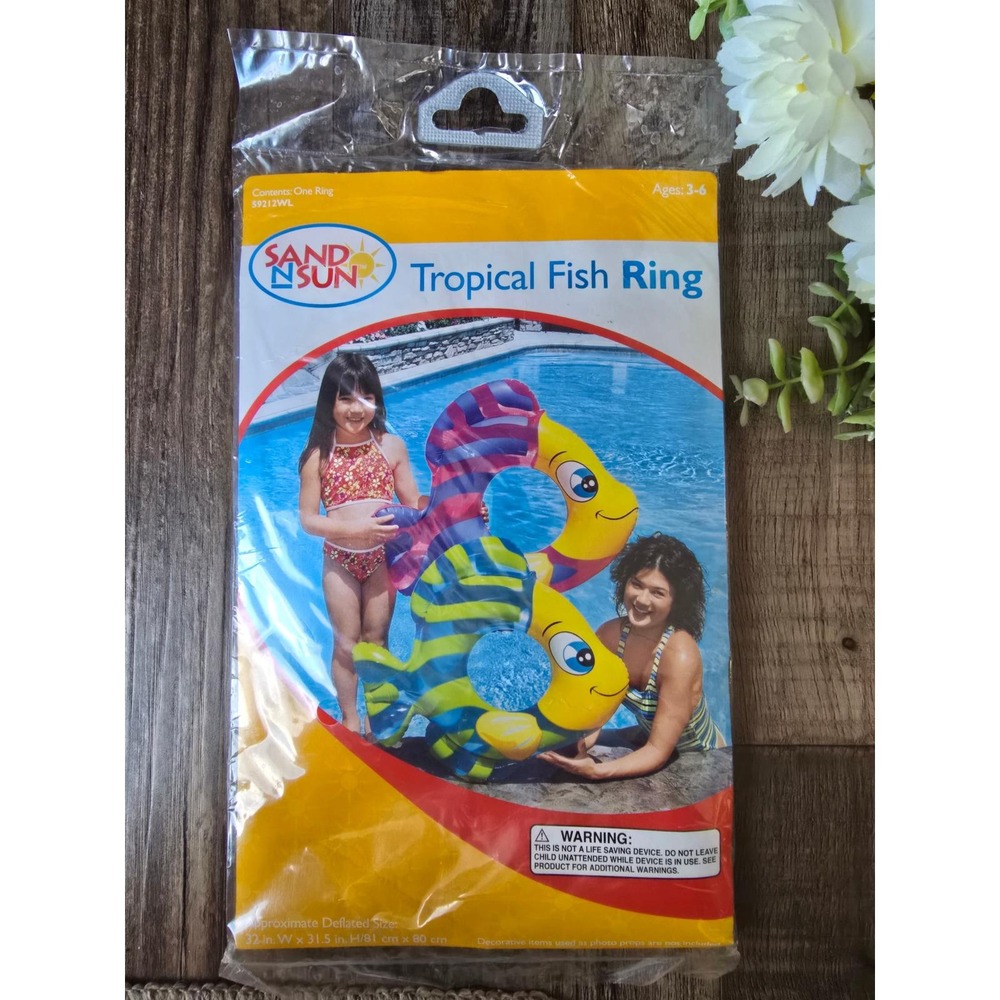 Y2K NIP Sand N‎ Sun Tropical Fish Ring Pool Float Kids Vinyl Inflatable Vintage